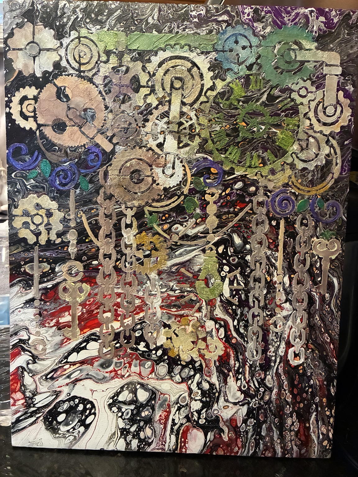 Tree calendar mixed-media painting